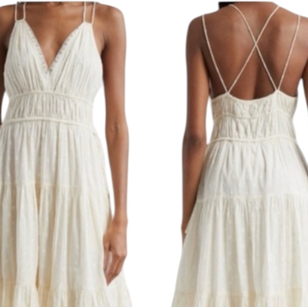 Ulla Johnson Freya Circle Jacquard Tiered Cotton Ivory Cream Dress ... Size 4 - Picture 3 of 11